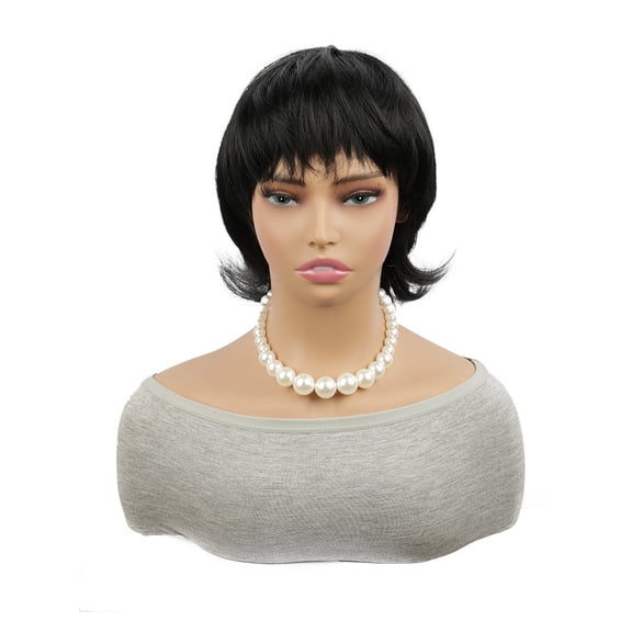 Short black mullet headband with bangs wig female wolf tail full wig