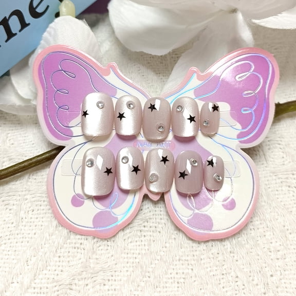 Short children's wearing nail pads 10-18 years old star cat eye nail stickers 10 pieces young children's nail pads