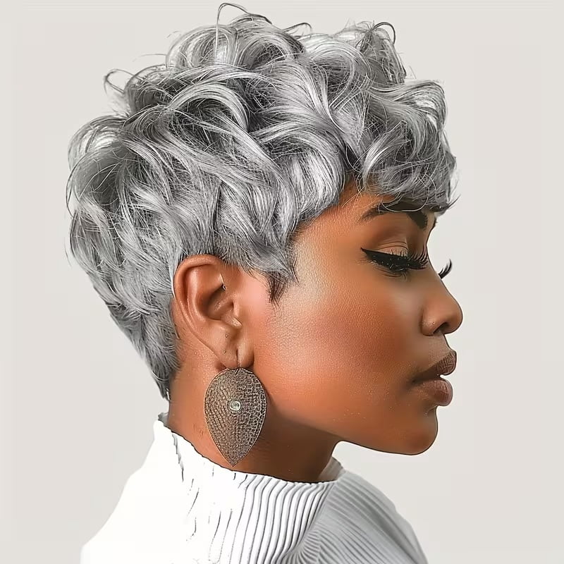 Short curly bob wig with bangs natural fluffy heat-resistant synthetic fiber hairstyle replacement wig