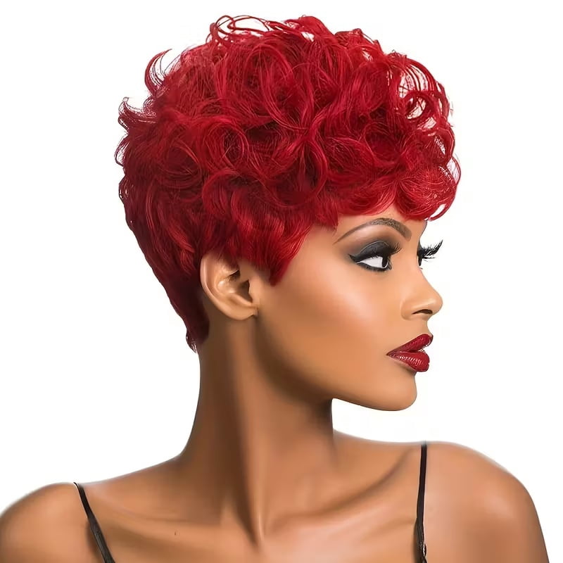 Short curly bob wig with bangs natural fluffy heat-resistant synthetic fiber hairstyle replacement wig