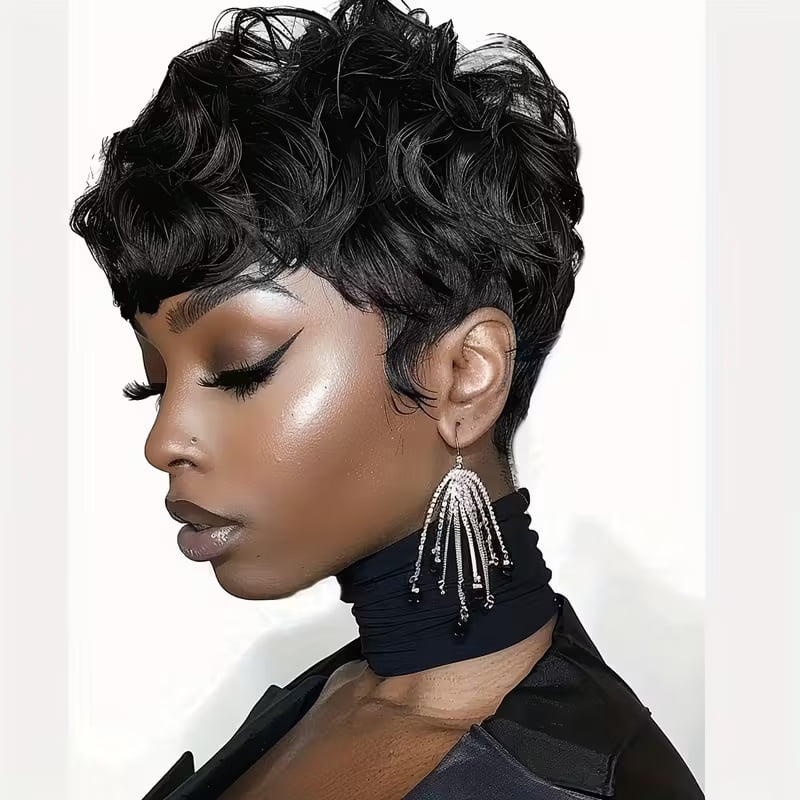 Short curly wig with bangs natural fluffy heat-resistant synthetic fiber hairstyle