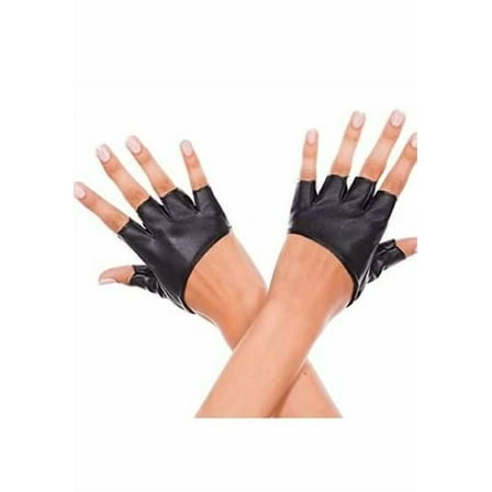 Short faux leather fingerless gloves 463-BLACK