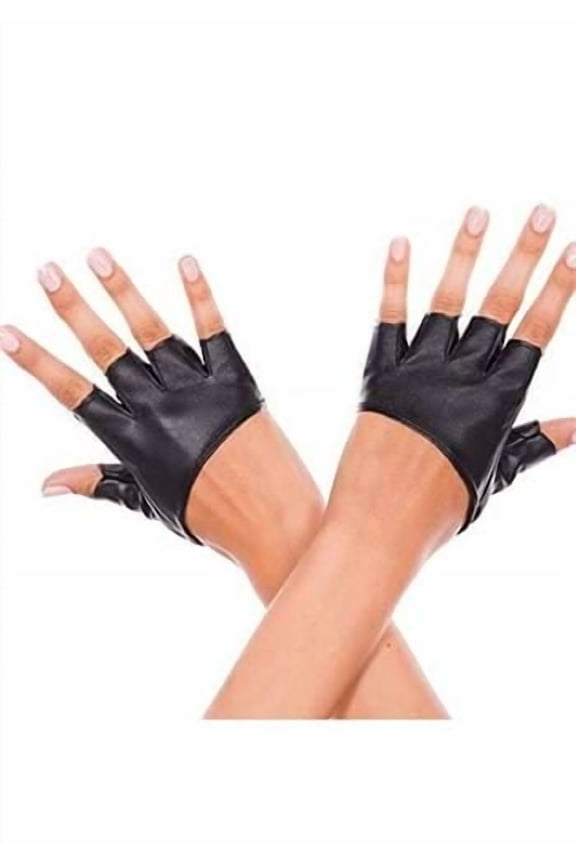 Short faux leather fingerless gloves 463-BLACK