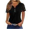 thumbnail image 1 of Short for Women,Solid-Neck Button Lace Patchwork Short Sleeved T-Shirt Short Sleeved-Neck Top/Shirt, 1 of 5