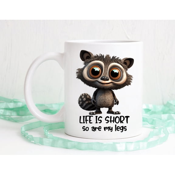 Short legs, racoon mug, funny racoon, funny mug, trash panda, dishwasher safe mug