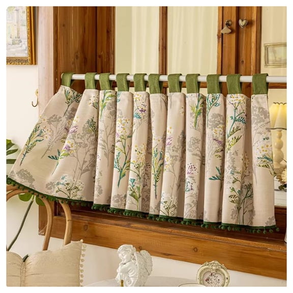 Short opaque curtains, bistro curtain, panel curtain with tassel, opaque short curtains, short curtains, kitchen curtain, rod pull-through