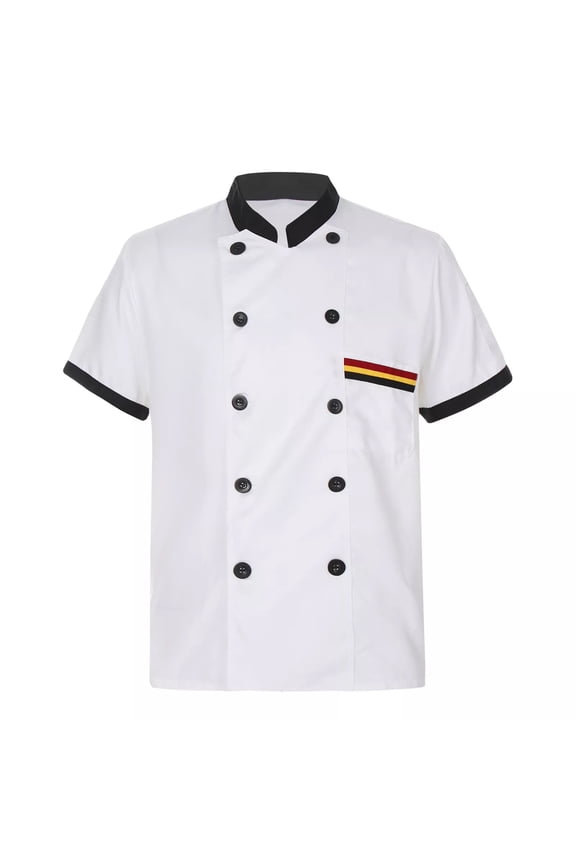 Short-sleeve chef jacket with buttons, unisex chef jacket breathable work chef shirt suitable for men and women - Kitchen, Restaurant