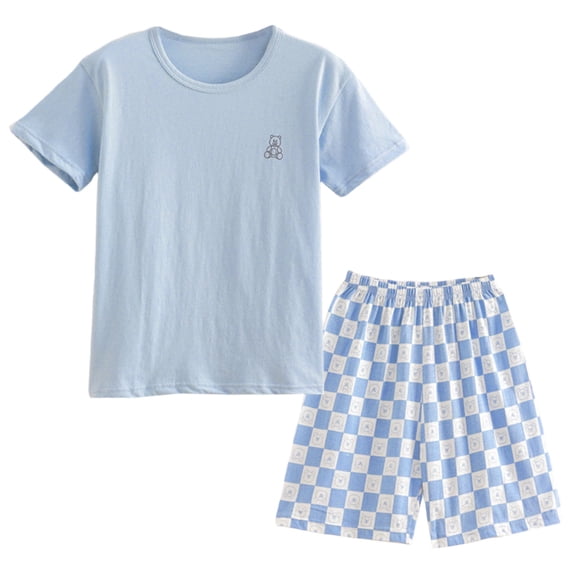 Short sleeve t shirt + short set,organic clothes for toddler boys and girls,soft,breathable,lightweight,gentle,casual Blue 5-6 Years