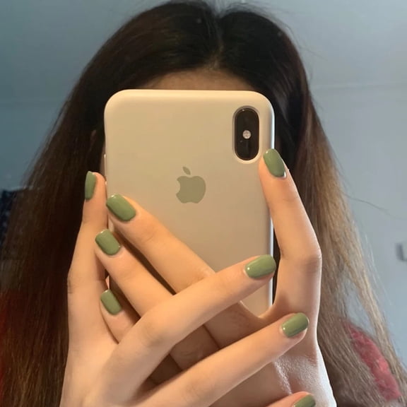 Short square round matcha green false nail patches Avocado solid color nail nail patches Detachable finished nail art