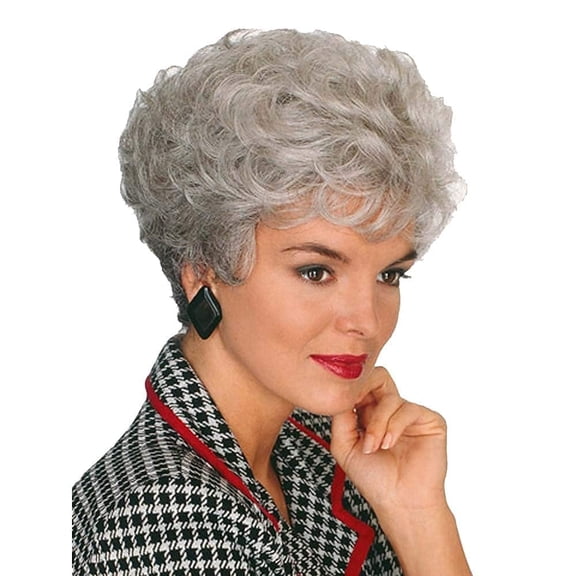 Short, tapered wigs suitable for older women, perfect for Halloween costumes or grandma looks. Made of synthetic fibers, ideal for mothers, grandmothers, or other elderly women.