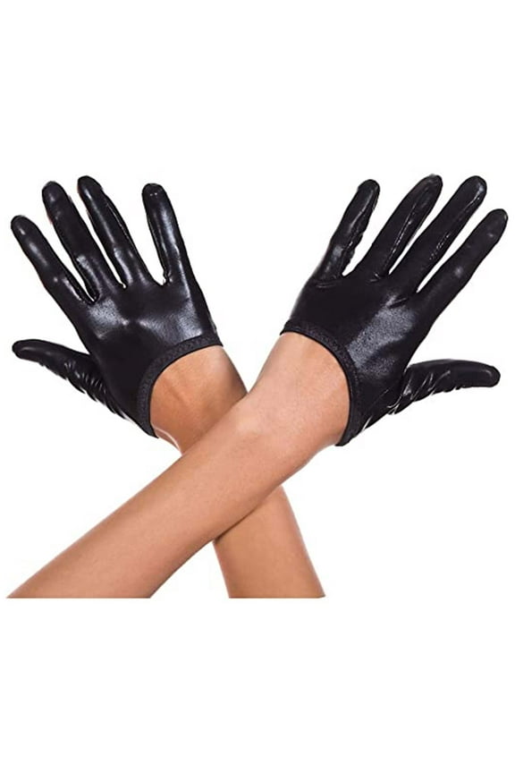 Short wet look gloves 484-BLACK