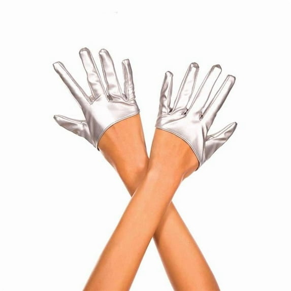 Short wet look gloves 484-SILVER