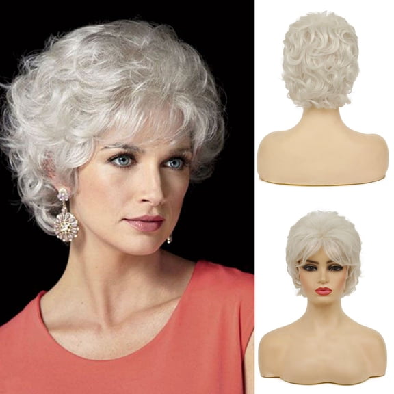 Short wigs suitable for Caucasian women, pixie cut with bangs, natural synthetic hair wigs, suitable for everyday wear.