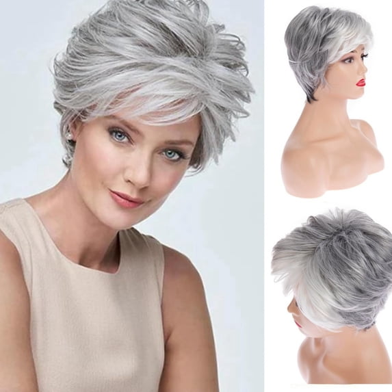 Short wigs suitable for Caucasian women, pixie cut with bangs, natural ...