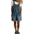 thumbnail image 1 of Shortalls for Women Denim Shortalls Button Front Cooling Shirt Wide Leg Spaghetti Strap Overalls Shorts Plus Size Women 2026 Workout Jumpsuit Casual Autumn Tops Loose Bib Jean,Blue,L, 1 of 8
