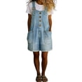 thumbnail image 1 of Shortalls for Women Denim Shortalls Button Front Spaghetti Strap Overalls Shorts Romper Jumpsuits Loose Fitting Tops for Women Plus Size Workout Jumpsuit Wide Leg Loose Bib Jean,Blue,XL, 1 of 6