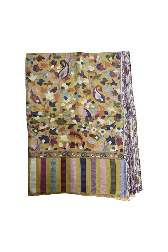 Shortbread Yellow and Navy Blue Modal Scarf With Paisley Motif Weaving For Women Stylish Elegant Comfortable