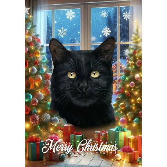 Shorthair Black Cat - Best of Breed Christmas Garden Flag