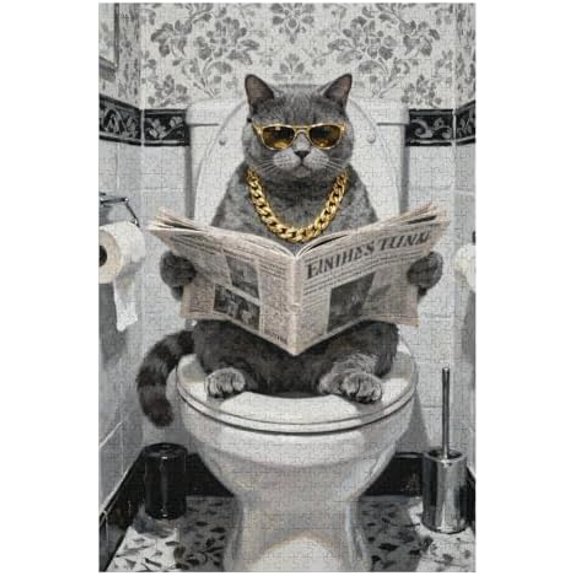 Shorthair Cat Reading Newspaper 1000 Piece Jigsaw Puzzles for Adults Cat with Gold Chain Art Puzzle Colorful DIY Puzzles for Home Decoration Gifts Family Puzzle Perfect for Game Nights