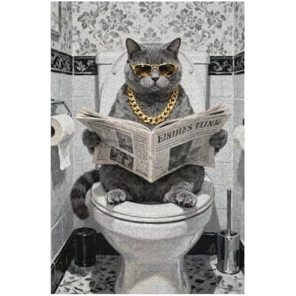 Shorthair Cat Reading Newspaper 500 Piece Jigsaw Puzzles for Adults Cat with Gold Chain Art Puzzle Colorful DIY Puzzles for Home Decoration Gifts Family Puzzle Perfect for Game Nights