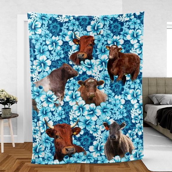 Shorthorn Blue Hibiscus Blanket, Farmer, 50x60in Fleece Blanket