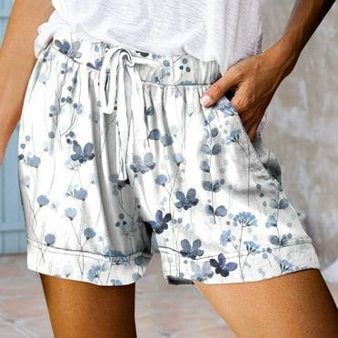 Shorts Bermuda Shorts for Women Clearance Summer Mid Rise Bermuda Short Elastic Waist Essentials Inseam Short Deals with Pockets Light Blue M