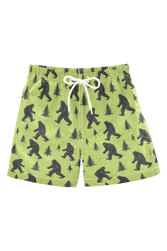 Shorts Boys Caveman Print Kids Caveman Print Beach Shorts Drawstring Elastic Waist Quick Dry Light Green 3-4Y