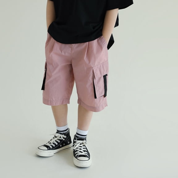 Shorts Boys Pink Cargo Shorts Elastic Waist Drawstring Pull-On Boys Summer Clothes Soccer Shorts Boys 6-7 Years