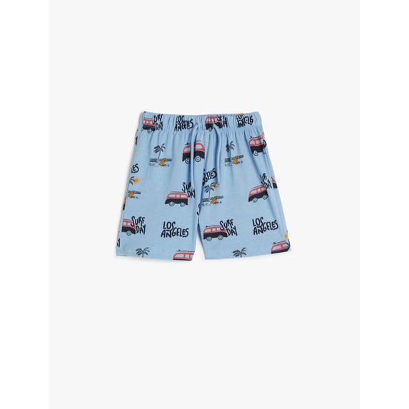 Shorts Drawstring Elastic Waistband Car Printed Pockets Cotton