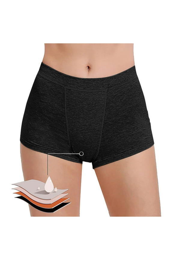 Shorts for Under Dresses Women Leak Proof Underwear Women Four Layer Absorbent Breathable Comfort Daily Wear Undergarment Ladies Underwear Panties,Black,M