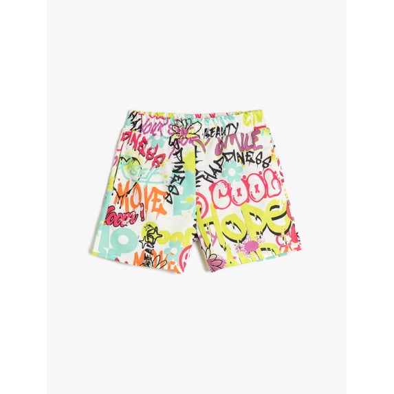 Shorts Elastic Waistband Pockets Printed