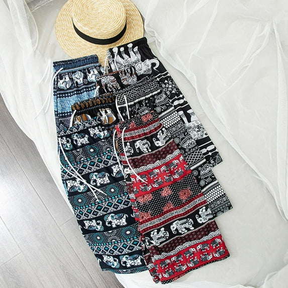 Shorts Ethnic Style Baggy Beach Pants High-waisted Elephant Print Shorts K P2A6