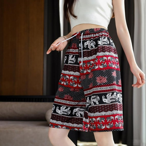 Shorts Ethnic Style Baggy Beach Pants High-waisted Elephant Print Shorts✨d Q9X8