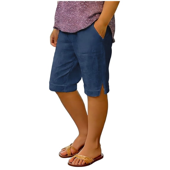 Shorts For Girls 4-16 Teen Girls Cotton Linen Shorts Summer Solid Elastic High Waist Casual Short Pants Kids Loose Fit Beach Resort Shorts