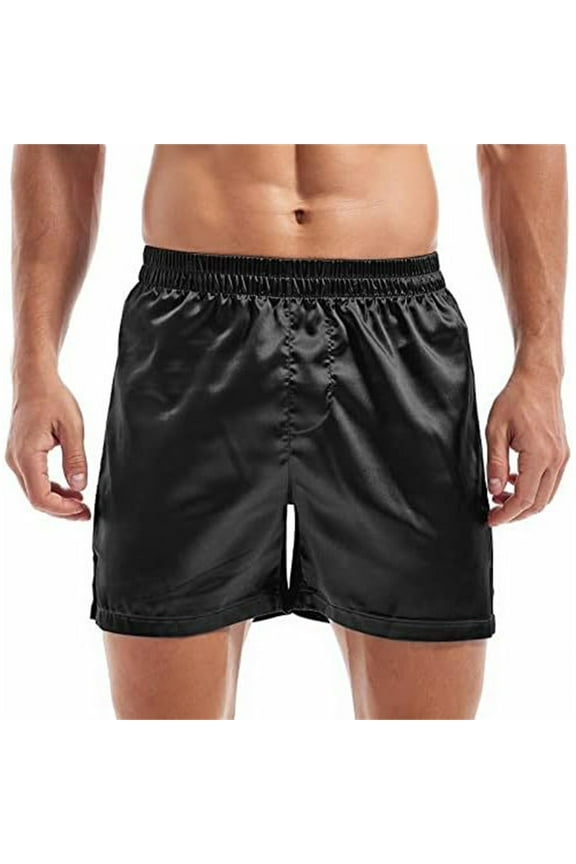 Shorts For Men Silk Smooth Solid Color Satin Boxers Comfy Shorts Loose Fit Sleepwear Casual Silken Pajama Shorts,Black,M