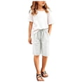 thumbnail image 1 of Shorts For Teen Girls Bermuda Shorts Knee Length High Waisted Summer Shorts with Pockets, 1 of 9