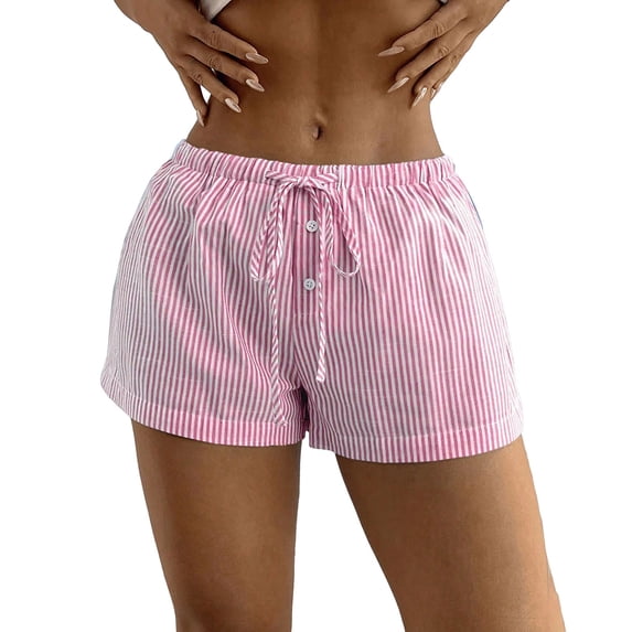 Shorts For Women Basic Striped Loose Fitting Shorts with Drawstring