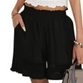 thumbnail image 1 of Shorts For Women Casual Elastic Waist Crazy Yoga Lounge Shorts - Comfy Stretch Lace Trim Summer Beach Linen Ruffle, 1 of 7