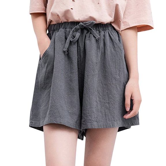 Shorts For Women Cotton And Linen Shorts Women'S Casual Large Size Printed Plaid Pants Versatile Wide Legs Shorts