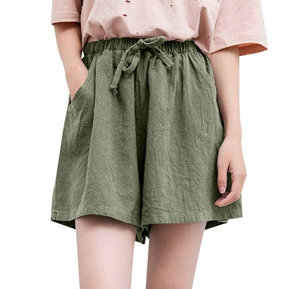 Shorts For Women Cotton And Linen Women'S Casual Large Size Printed Plaid Pants Versatile Wide Legs Shorts