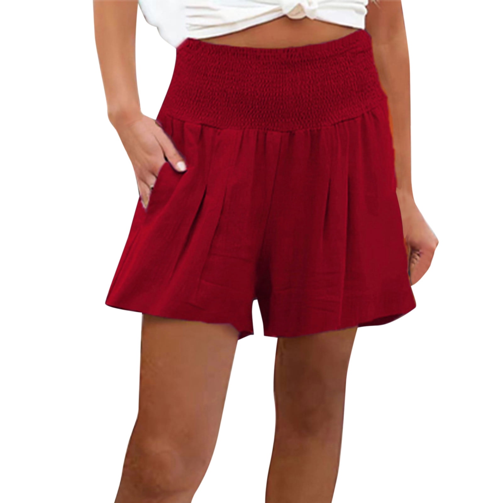 Shorts For Women High Waisted Casual Summer Smocked Elastic Waist Comfy Detail Beach Shorts
