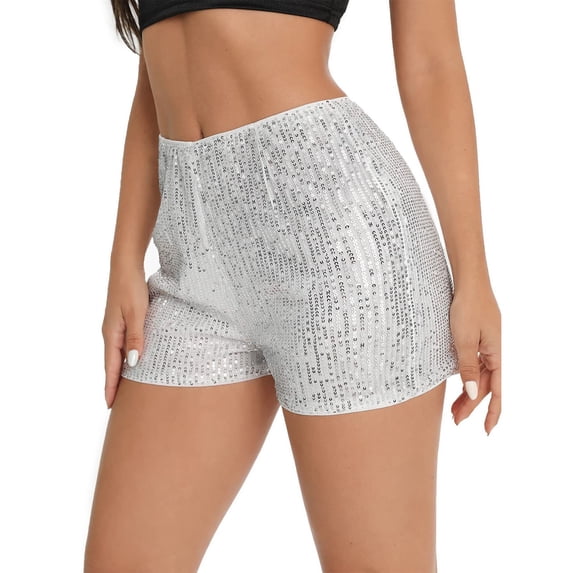 Shorts For Women High Waisted Sequin For Women Elastic Straight Leg Sparkly Glitter Party Shorts