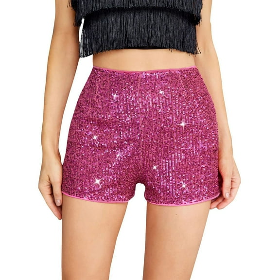 Shorts For Women High Waisted Sequin Shorts For Women Elastic Straight Leg Sparkly Glitter Party Shorts
