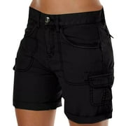 Women's Loose Solid Color Mini Pant Summer Beach Shorts Buttons Short Hot Pants Cargo Shorts