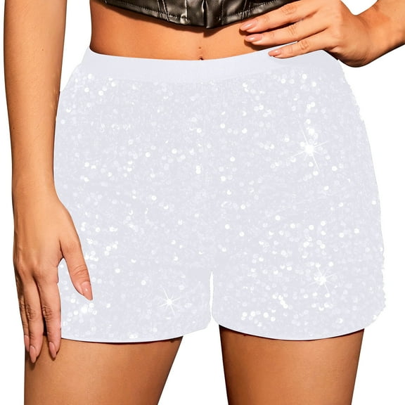 Shorts For Women Sevevn Ladies' Fashionable High Waisted Solid Color Sequin Shorts