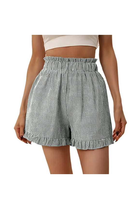 Shorts For Women Sevevn Women's Striped Pattern Drawstring Waist Shorts Wide Leg Summer Shorts High Waisted Shorts Women