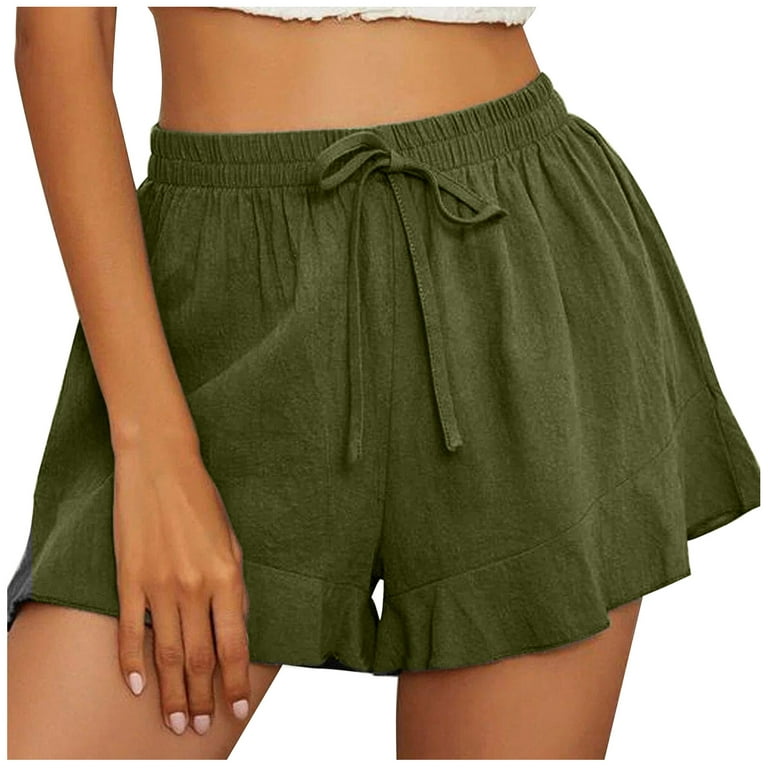 Shorts For Women Summer Casual Shorts Comfy Linen Elastic Waist Shorts Pants  