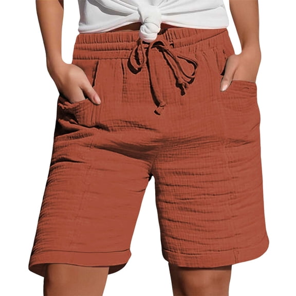 Shorts For Women Women's Fashionable And Casual Solid Color Elastic Waist Cotton Linen Sports Five Point Pants Shorts