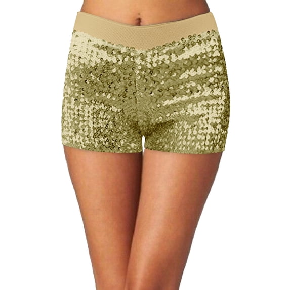 Shorts For Women Women's Sequins Elastic Waist Sparkly Straight Leg Glitter Hot Pants Sequin For Women Shorts