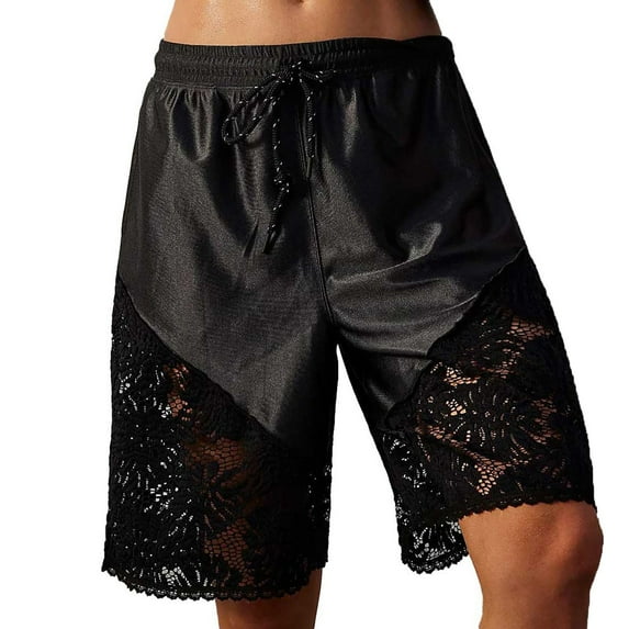 Shorts For Women Womens Patchwork Lace Trim Y2K Elastic Waist Baggy Sweat Workout Shorts